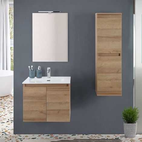 Mobile bagno sospeso 60 cm rovere africa con 2 ante soft-close Kleo (1/5)