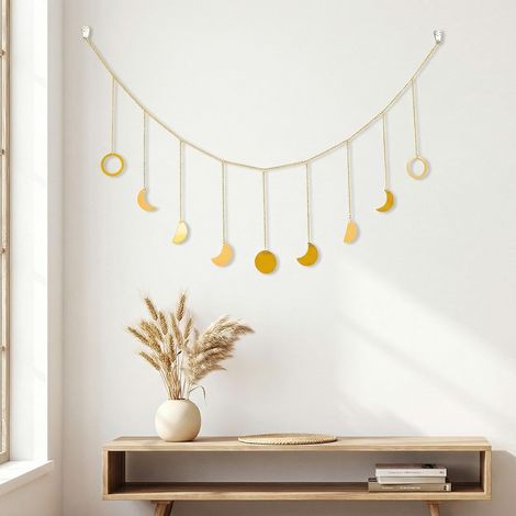 Guirlande phases de lune en métal doré, déco murale bohème pour chambre, salon, lit ou canapé. (1/5)