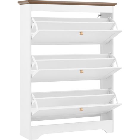 ELVMI Schuhschrank mit 3 Klappen und Soft-Close fuer Flur aus MDF 87 x 26 x 120 cm Weiss