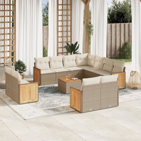12-tlg. Garten-Sofagarnitur mit Kissen Beige Poly Rattan vidaXL (1/5)
