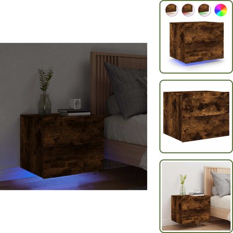 Table de chevet murale avec lumières LED chêne fumé - Table De Chevet Murale - Meuble De Rangement Mural - Éclairage Led - Luminaire Mural - Décoration Murale (1/5)
