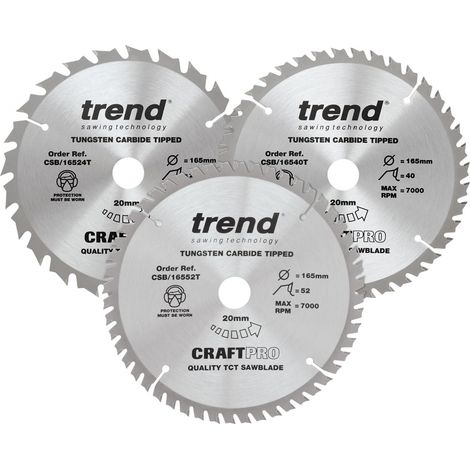 Trend CSB/165/3PK/C CraftPro Cordless Saw Blade 165 x 20mm x2 24T X1 40T 3 Pack