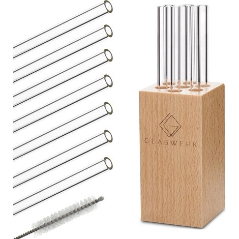 Glaswerk Frezzeria Glasstrohhalme 7 Stück 0,8 x 15 cm (ØxH) Holzhalterung Bürste (1/5)