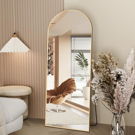Miroir Pleine Longueur de 162 x 53 cm avec Support Miroir Arqué Doré À Suspendre ou se Pencher Contre Le Mur pour Chambre à Coucher, Entrée, Chambre à Coucher, Salon (1/5)