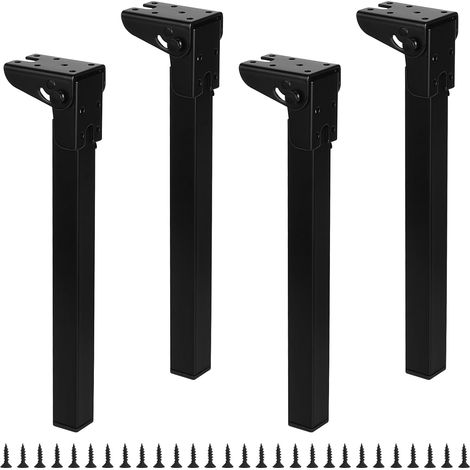 Lot de 4 pieds de table pliants 30cm – Fer de haute qualité – Revêtement en poudre noire – Installation facile avec vis fournies