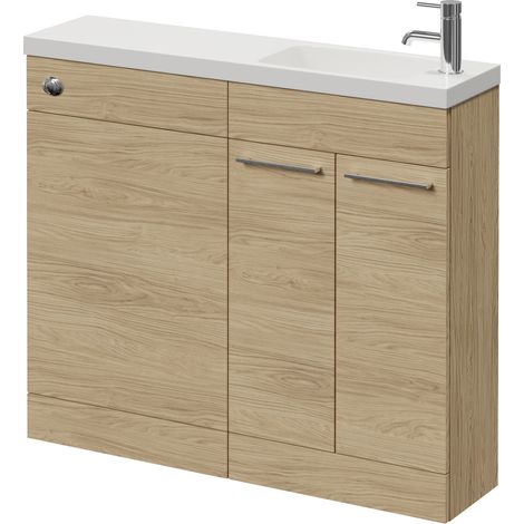 Napoli 250 Light Oak 1000mm 2 Door Vanity Unit Toilet Suite with Round Silvo Basin - 1000mm - Chrome 160mm HandleWithout Jubilee Toilet Pan