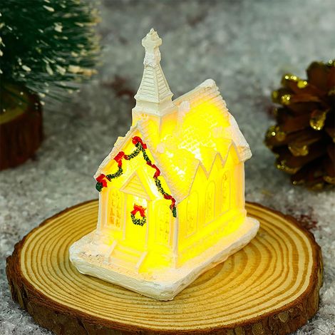 Maison De Village De Noël - Maison En Résine Avec LED Blanc Chaud - Décoration De Table Pour Fêtes D'hiver - Lot De 10 Pièces (1/2)