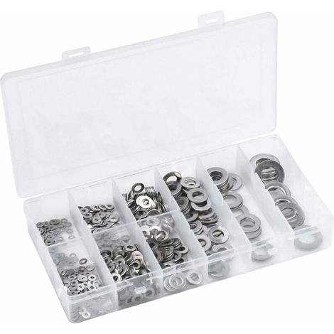 Rondelle plate 700Pcs Rondelles Plates en Acier Inoxydable, M2 M2.5 M3 M4 M5 M6 M8 M10 M12 Assortiment Rondelles, Rondelles d'étanchéitées, Joint Bagues D'étanchéité avec Boîte pour L'étanchéité des V (1/5)