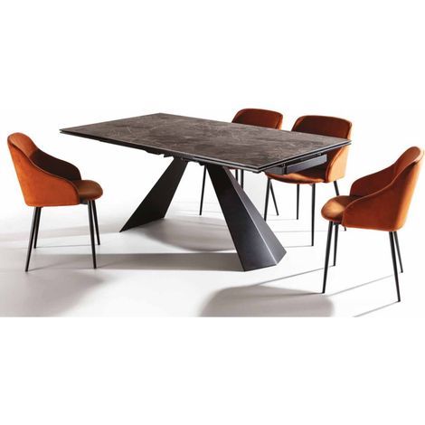 Table extensible 180-280cm céramique marron marbre et pieds métal noir Kylane (1/5)