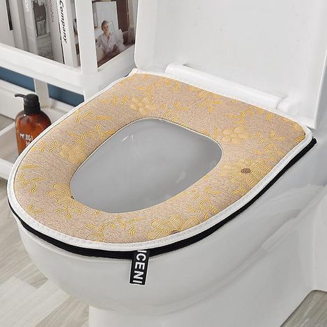 1 Pices Sige Toilette Tanche Domestique(fleurs En Relief Kaki), Sige De Wc Universelles Avec Fermeture Clair, Coussin De Sige De Toilette Coussin (1/5)