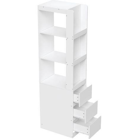 Étagère à livres étroite de 200 cm de haut – meuble sur pied avec 3 compartiments ouverts et 3 tiroirs, installable des deux côtés, dispositif anti-basculement, 60×40×200 cm, bibliothèque, meuble de s (1/5)