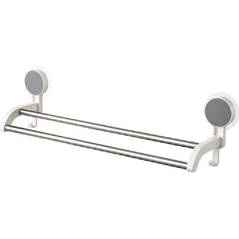 Toallero adhesivo para baño, 2 barras de acero inoxidable, no requiere taladrar, capacidad de carga de 3 kg (plateado) (1/5)