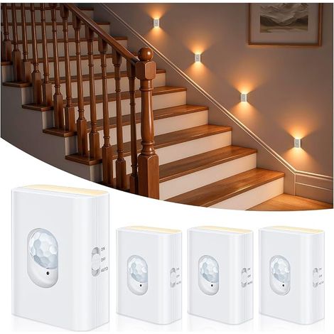 Rechargeable LED Night Light with Motion Sensor, 2700K Warm White Wireless Stair Light LED Lighting for Hallway, Staircase, Kitchen, Wardrobe and Bathroom, Pack of 4