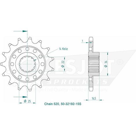 Esjot - Pignon - 520 - 15 dents - Made in Germany