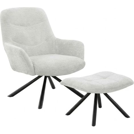 Fauteuil rotatif 360° en tissu doux écru avec repose-pied - EVA (1/5)
