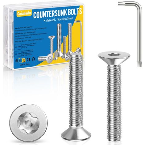 Lot de 20 vis à tête fraisée M4 x 20 mm Torx en acier inoxydable avec clé Torx 304 Vis à tête fraisée pour machines, appareils et meubles (1/5)