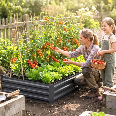 Carré potager de jardin rectangulaire jardinière extérieure 241 x 90 x 30 cm tôle d'acier ondulée gris (1/5)
