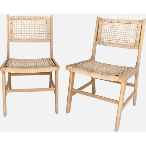 Set 2 sedie in canna e legno