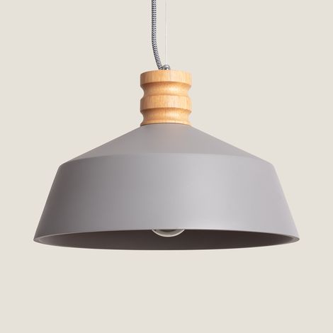 Lampada a Sospensione Cemento e Legno Kukojoa  Grigio