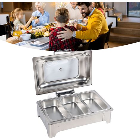 Calentador de alimentos – Calentador eléctrico rectangular para buffet de 400 W, 9 l con tapa visible de acero inoxidable y control termostático para restaurantes. (1/5)