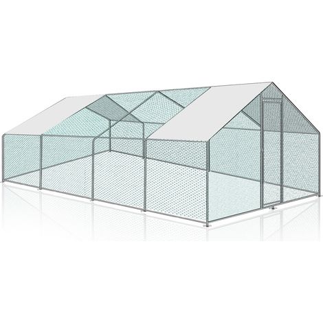 Randaco Recinzione per pollaio Acciaio zincato con recinzione in rete con serratura Area coperta Pollaio per piccoli animali 3 x 8 x 2 m 24 m²