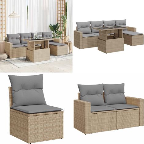 vidaXL Salon de jardin avec coussins 6 pcs beige résine tressée (1/5)
