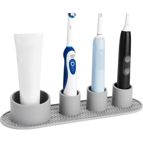Porte Brosse à Dents électrique en Silicone, Organiseur de comptoir à 4 emplacements, Compatible avec la série Oral B IO, Philips Sonicare ProtectiveClean (Gris) (1/5)