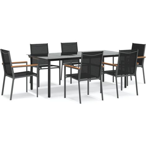 Maison Exclusive - Set da Pranzo da Giardino 7 pz Nero in Textilene e Acciaio