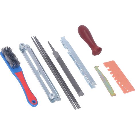 Lot de 11 outils affûtage scie à chaîne lime acier carbone avec jauge manche bois entretien atelier jardin (1/5)