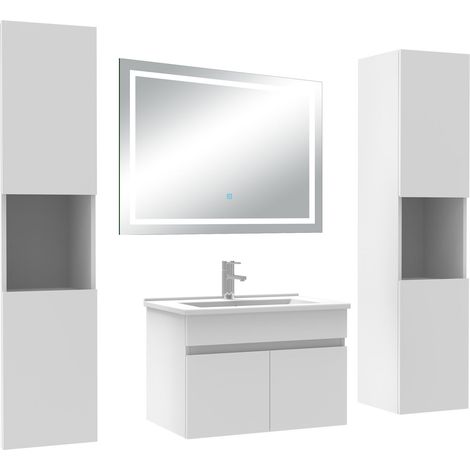 Ocean Ensemble meubles Salle de Bain 60cm avec colonne + miroir lumineux 3 couleurs + dimmable blanc (1/5)