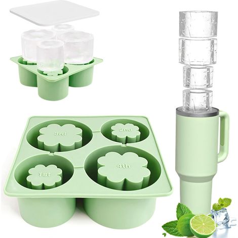 Cubitera de silicona para vasos, cubitera grande con tapa, accesorios para vasos, cubitera de 4 compartimentos para vasos de 600-1200 ml, cócteles, café, whisky y cubitos de hielo, libre de BPA. (1/5)