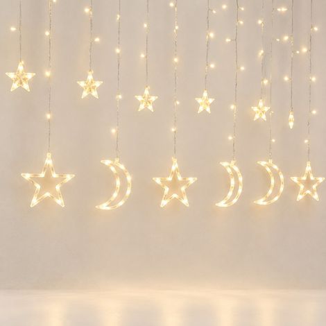 Guirlande LED Rideau Extérieur - Éclairage Ambiance Jardin et Camping - Blanc Chaud Forme Étoile Lune (1/5)