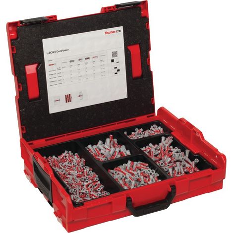 Fischer – Chevilles bimatière DUOPOWER 6 x 30/50/40/65 mm – Assortiment de 910 chevilles – Pour béton, parpaings, briques – Coffret L-BOXX