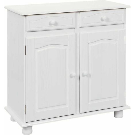 LAURIE - Meuble 2 Portes 2 Tiroirs Bois Massif Vernis Blanc (1/5)