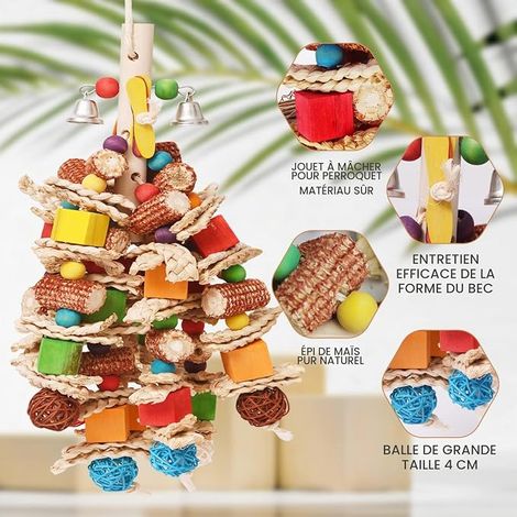 Parrot Chew Toy for Birds, Large Natural Wooden Parrot Toy, Chew Toy for Birds, Cockatiels Ara, African Grey Parrots, Multi Color Wooden Block (1/4)