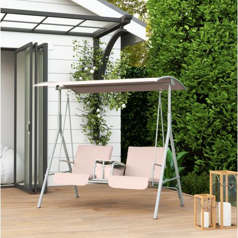Hollywoodschaukel 2-Sitzer aus Metall und Polyester in Beige, mit Sonnendach, Becherhaltern und Seitentaschen, 175 x 112 x 165 cm (1/5)