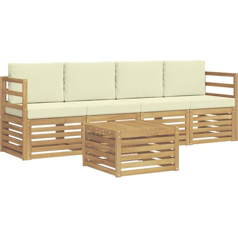 Outdoor Sofa Set with Cushion 5 pcs White and Cream Polyester vidaXL (1/5)