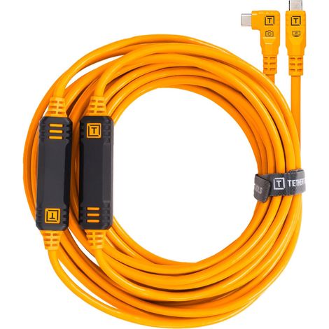 Tether Tools TetherPro -  Cavo da USB-C a USB-C, 9,4 m, da diritto ad angolo retto con doppio TetherBoost in linea e trasferimento dati esclusivo di, colore arancione