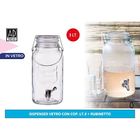Ad Trend Dispenser con Coperchio 3 Lt Vetro Trasparente