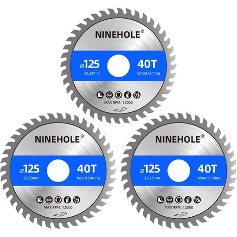 3pcs Lame de scie circulaire 125 x 22,23 mm (anneau 20 mm), 40 dents Coupes propres, Disque à Tronçonner pour Bois, Sèche, Stratifié, Cloison, Contreplaqué, Plastique (1/5)