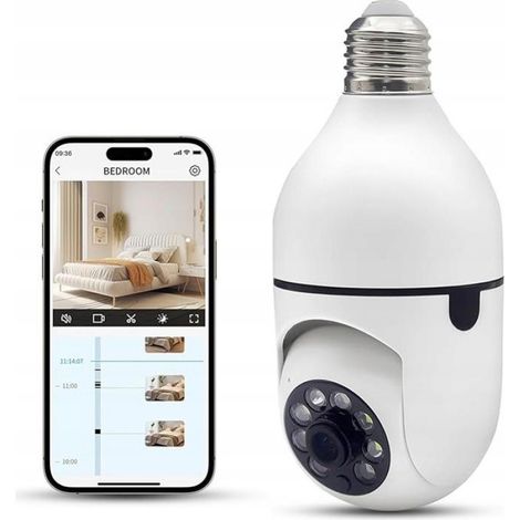 Camera De Surveillance Wifi - 360° Rotation Horizontale - Visser Sur Douille E27 - 4K - Vision Nocturne - Detection Mouvement - 1 Piece (1/5)