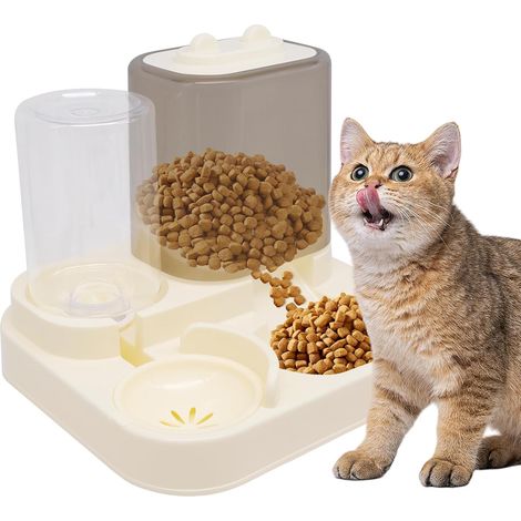 Distributeur combiné chat 2-en-1 : 1,5 L eau gravité + nourriture automatique