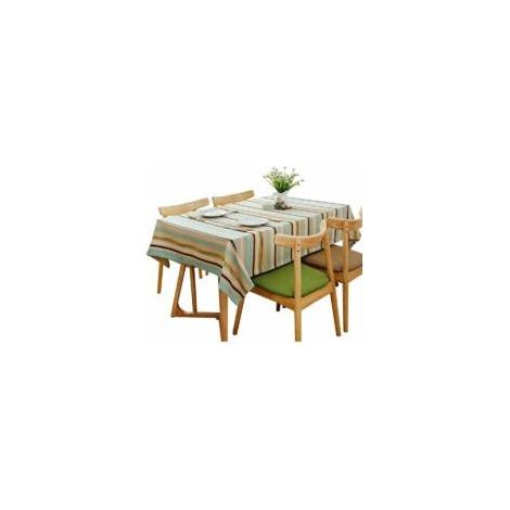Tischdecke aus Leinen und Baumwolle, buntes Streifenmuster, rechteckig, waschbar, für Esszimmer, Abendessen, Picknick, verschiedene Größen, Café, Restaurant (90 x 130 cm, blaue Streifen) (1/5)
