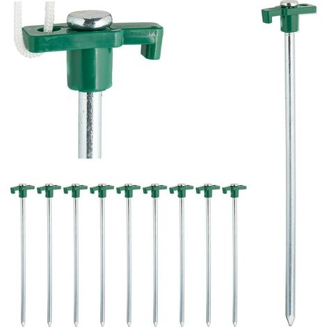 Relaxdays Sardines, set de 10, Ancrage pour les sols durs 25 cm, Piquet, Acier zingué, Vert (1/5)