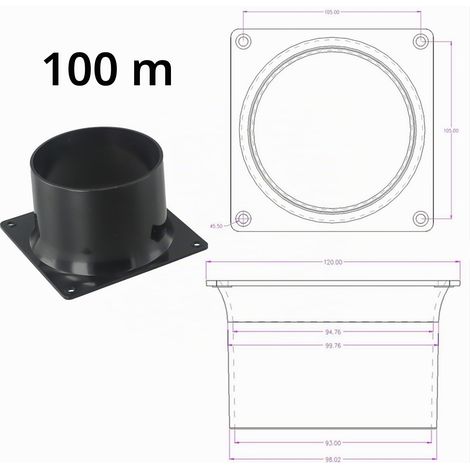 Bride de connecteur de conduit 75-120 mm, connecteur de conduit avec bride – Conduit rond en PVC – Tuyau de ventilation – Plaque murale (100 mm) (1/5)