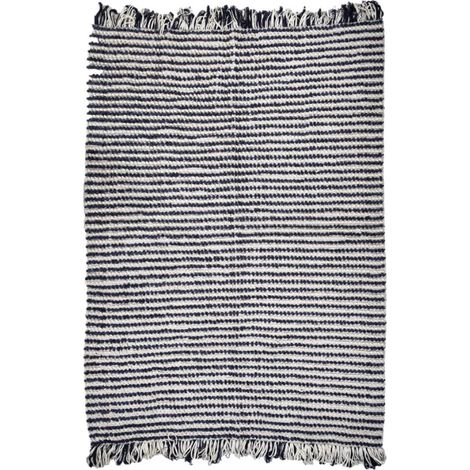 Tapis 160 x 230 cm texturé bleu marine et blanc avec franges – SOHO (1/5)