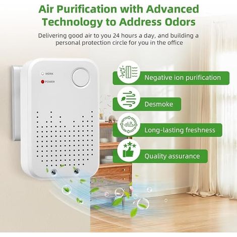 Ioniseur d'air à brancher, purificateur d'air à ions négatifs, portable et sans filtre, pour éliminer les odeurs et la fumée dans les maisons et les bureaux.
