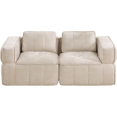 Canapé modulaire deux places beige sans structure, assise profonde en mousse haute densité 32D, revêtement polyester, 198 cm (1/5)