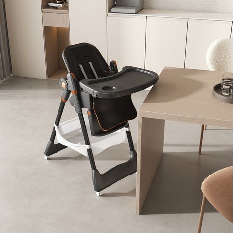 Chaise haute bébé pliable, en polypropylène, réglable, avec harnais 5 points, noir (1/5)
