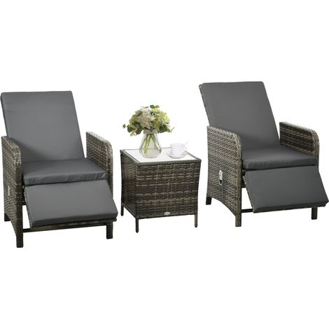 3 Pieces Rattan Bistro Set Balcony Furniture with Cushions, Storage Function - Dark Grey